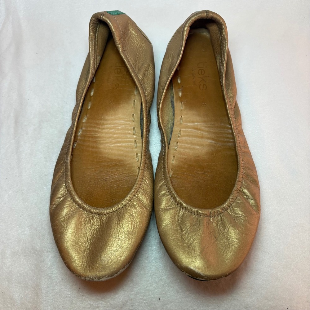 Tieks by Gavrieli Metallic Gold Leather Ballet Flats Teal Sole Size 8